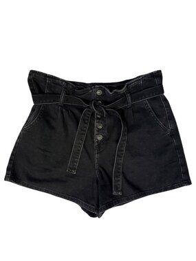 AMERICAN EAGLE Button Fly Black Denim Jean Mom Shorts With Belt - Women's 14